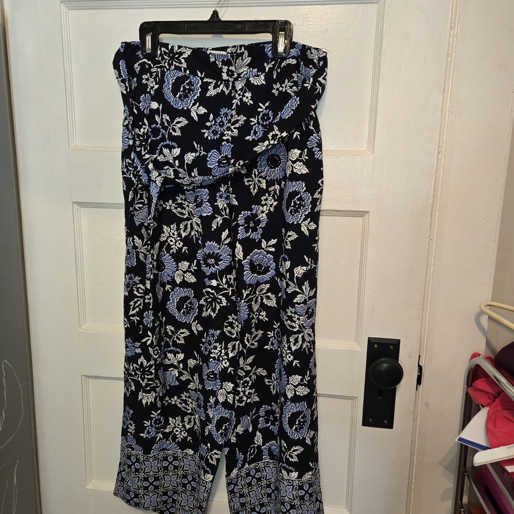 LOFT Black and Blue Floral Jumpsuit